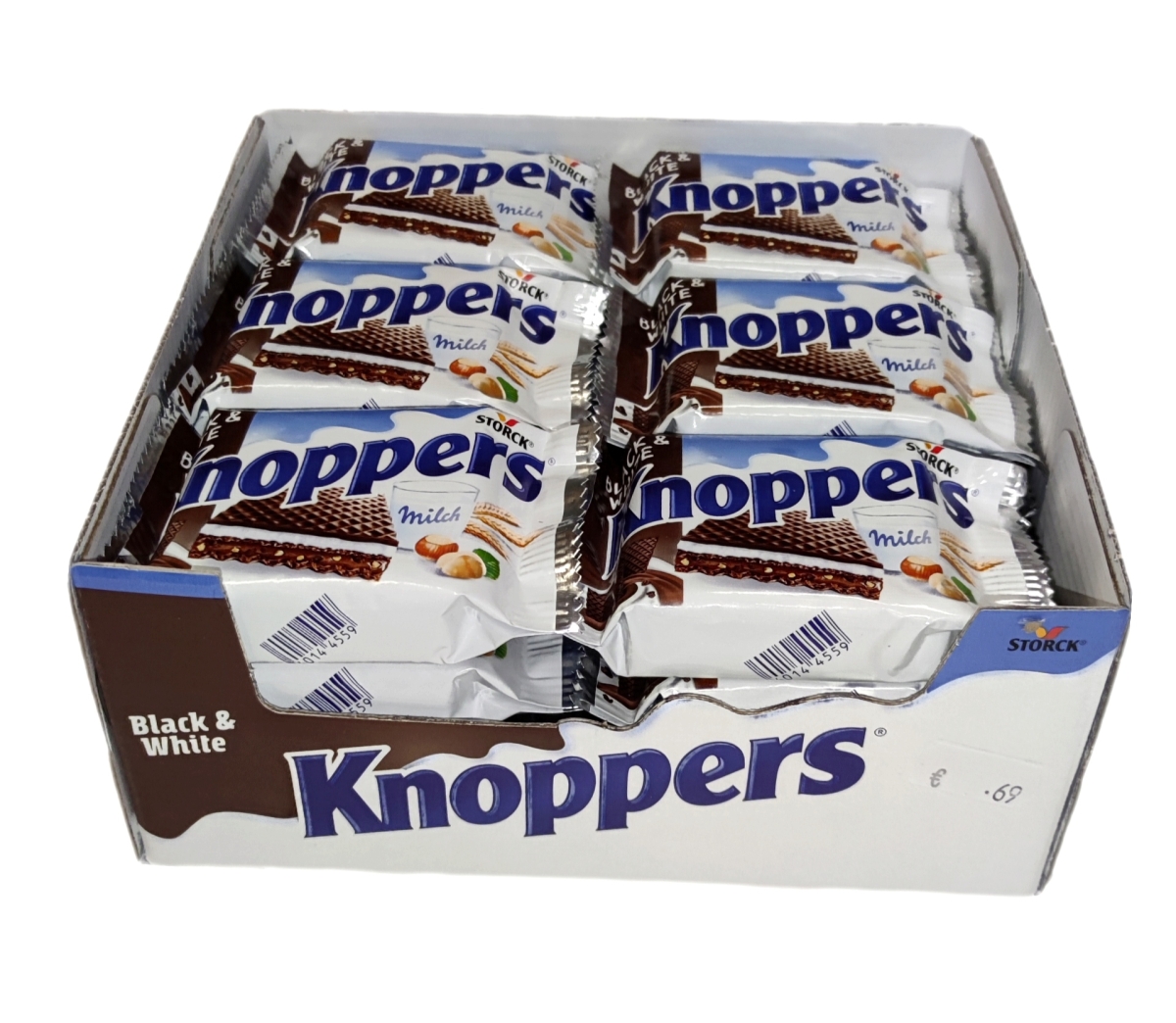 Knoppers Black & White mit Haselnüssen, Schokolade und den beiden knusprigen Kakaowaffeln - Verpackung